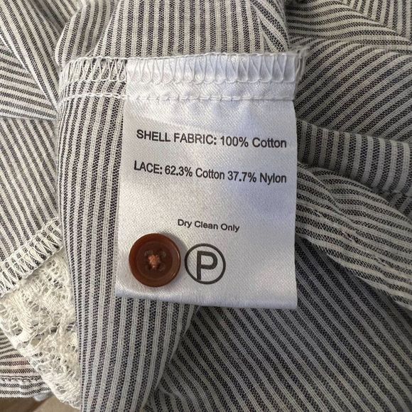 Birds of Paradis Trovata Womens Sz S Cotton Striped Lace Blouse - Picture 8 of 8